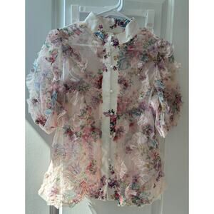 Floral blouse with button and collar size Large new without tags
